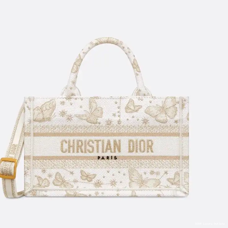 Zodiac White Gold Canvas Motif with Book Butterfly Mini Strap Dior Tote 0626 Luxury